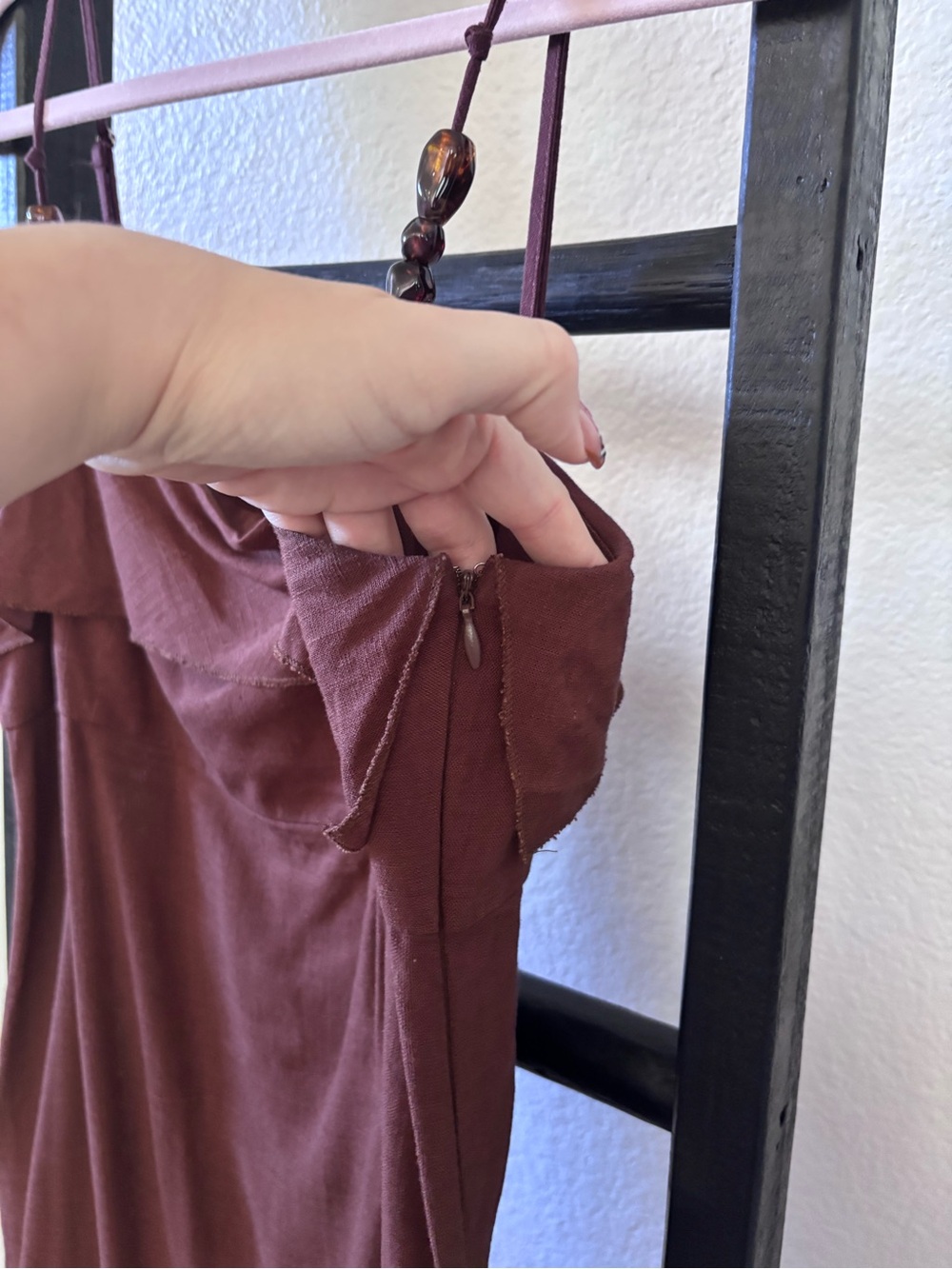 Paper Heart Boho Brown Linen Blend Maxi Dress Size Large Beachy Fall Flowy - Picture 5 of 10
